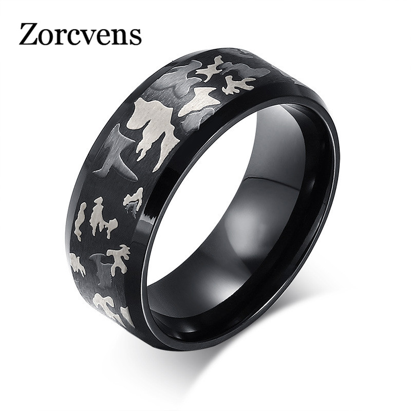 ZORCVENS 2022 새로운 클래식 반지 고품질 블랙 남자 반지 군사 위장 컬러 스테인레스 스틸 반지